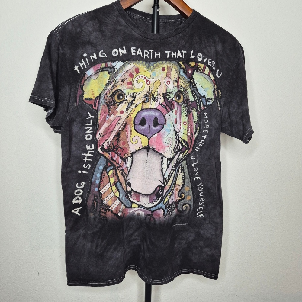 Dean Russo 3DTEES Pitbull Dog Graphic T-Shirt Grey Acid Wash Artistic Tee Medium